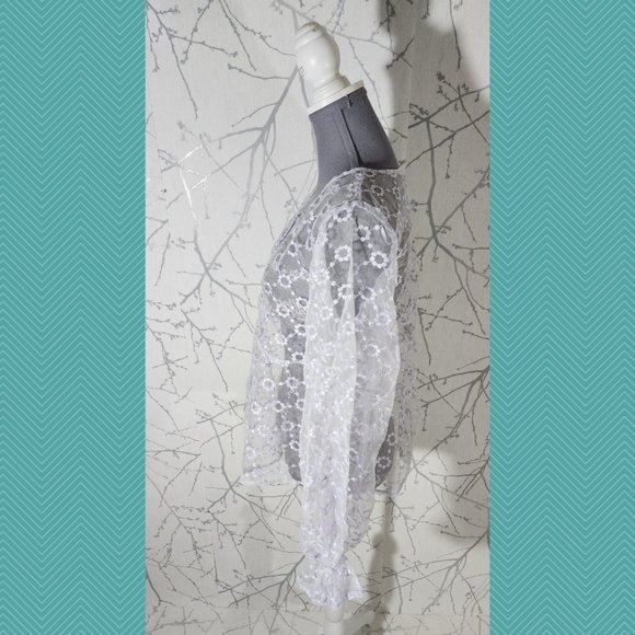 Zara Lilac Mesh Floral Embroidered Sheer Blouse - Picture 3 of 5